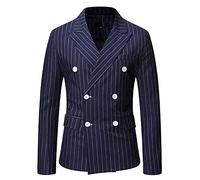 GUOCU Men's Pinstripe Suit Jacket,Smart Casual Lapel Blazer Double Breasted Two Button Stylish Striped Suit Coats Retro Slim Fit Blazer Jackets Wedding Party Formal Tuxedo Jackets Navy A M