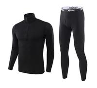 GUOCU Outdoor Sports Thermal Underwear Mens Cosy Long Sleeve Base Layer Set Winter 1/4 Zipper Thermals Top and Bottom for Workout Skiing Running B M
