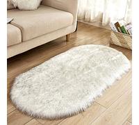 GUOCU Oval Super Soft Plush Fluffy Area Rugs Faux Sheepskin Bedroom Bedside Carpets Living Room Non-Slip Mats Warm Foot Pad Washable Sofa Floor Rugs Kids Rooms Nursery Decor Mats A 90x150CM