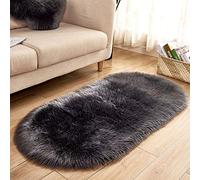 GUOCU Oval Super Soft Plush Fluffy Area Rugs Faux Sheepskin Bedroom Bedside Carpets Living Room Non-Slip Mats Warm Foot Pad Washable Sofa Floor Rugs Kids Rooms Nursery Decor Mats Grey-2 40x60CM