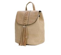 GUOCU Women Bohemian Mini Straw Bag Summer Holiday Adjustable Backpack Shoulder Bag Multi-Purpose Woven Raffia Beach Bag Small Shoulder Daypack for Travel 4LKhaki