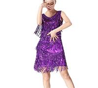 GUOCU Women Sequined Fringed Sparkly Shiny Tassels Latin Dance Dress Double V Neck Latin Dance Dress Dance Performance Costume Flapper Dress Purple L