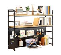 GUODDM 3-Tier Desktop Display Rack, Bookshelf With Pegboard Storage, Home Office CounteGrid Panel And Anti-tip Device, For Computer Monitor Up To 32”(Black,70cm)