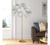 GUODDM Floor Lamp, Feather Floor Lamp with Gold Finish & LED Tall Lamps, 160cm Simple Modern Stand Light Ostrich Feather Shade Palm Tree Lamp, for Bedroom Living Room Corner Decor Room