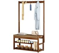 GUODDM Versatile Bamboo Clothes Rack- Heavy Duty Closet Organizer With Bench,2-layer Storage Solution Laundry Drying Rack For Hanging Drying Shoes Clothes/Entryway(100 * 28.5 * 168CM)