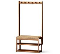 GUODDM Versatile Bamboo Clothes Rack- Heavy Duty Closet Organizer With Bench,2-layer Storage Solution Laundry Drying Rack For Hanging Drying Shoes Clothes/Entryway(80 * 28.5 * 168CM)