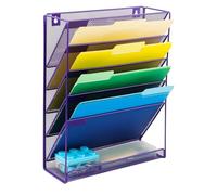 GUODDM Wall Mounted File Organizer,6 Tier Hanging Paper Folder Holder,Document Organization Stand, Vertical Desk Magazine Rack For Office Home Cubicle Countertop(Purple)