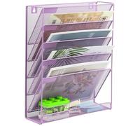 GUODDM Wall Mounted File Organizer,6 Tier Hanging Paper Folder Holder,Document Organization Stand, Vertical Desk Magazine Rack For Office Home Cubicle Countertop(Light Purple)