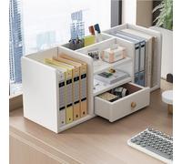 GUODDM Wooden Office Desktop Bookshelf Organizer,Open Desktop Storage Shelf With Drawers,for Computer Desk, Dressing Tabletop Display Rack,Dorm Desk Hutch(White)