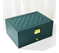 GUOER Jewelry Box for Women Girl Wife - Large PU Leather Jewelry Organizer Storage Case with Two Layers Display for Earrings Bracelets Rings Watches (Green)