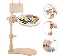Guofa Embroidery Hoop Holder, Rotating Wooden Stand for Crafts, Hands-Free Embroidery Frame, Round, Beech Wood, Wood Grain