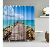 Guofuos Sea Sky Shower Curtain Washable Bath Curtains,with 12 Hooks and Weighted Hem,Fabric Shower Curtains Outdoor Waterproof Polyester for Bath Tub and Shower Stall,250x180cm W99*L71 Inch