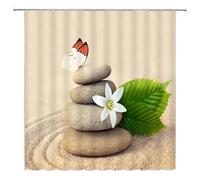 Guofuos Shower Curtain 90x200cm Extra Long Shower Curtains Waterproof Washable Bathroom Curtains,Weighted Bath Curtains with Hooks,3D Outdoor Shower Curtain Cobblestone White Flowers W36*L79 Inch