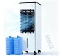 GUOGAI 15L Evaporative Air Cooler Fan with Ice Packs, Remote Control Tower Cooler, 3 Speeds, Timer, Wheels, 750ml Water Tank for Bedroom, Office, Home Summer Use (Whit, White