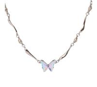 GUOGAOzz Gradient Crystal Butterfly Choker Necklace for Women, Elegant Curved Chain with Rhinestones, Inspirational Jewelry Gift for Her (Silver)