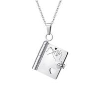 GUOGAOzz Personalized I Love You Book Necklace, Openable Multi Layer Book Jewelry with 6 Pages Engraved Information, Personalized Mini Engraved Necklaces For Women (Silver)