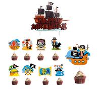Guoguonb 28 Pieces Pirate Captain Cake Decoration Nautical Treasures Cake Topper Pirate Cake Topper Pirate Series Cake Topper Cupcake for Kids Girl Boy Halloween Party Muffin Decoration