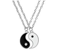 Guoguonb 2PCS Yin Yang Necklace Stainless Steel Yin Yang Taichi BFF Couples Pendant Necklace Matching Puzzle Best Friend Necklace Partner Jewellery Chains for Men Teen Women Silver