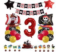 Guoguonb 3 Year Pirate Themed Decoration Set Happy Birthday Banner Large Numbers 3 Foil Balloon Balloons Cake Decoration for Pirate Theme Kids 3st Birthday Halloween Party