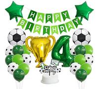 Guoguonb 4 Year Football Birthday Decorations Happy Birthday Banner Number 4 Balloon Champions' Trophy Football Foil Balloon for Kids Football Theme Party Children's 4st Birthday Party Decoration