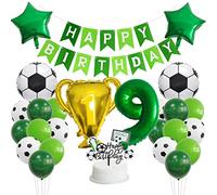 Guoguonb 9 Year Football Birthday Decorations Happy Birthday Banner Number 9 Balloon Champions' Trophy Football Foil Balloon for Kids Football Theme Party Children's 9st Birthday Party Decoration