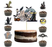 Guoguonb All Saints Cake Decorations 1 Large Happy Halloween Cake Topper and 12 Pieces Halloween Accessories Cupcake for Halloween Theme Cake Decoration Kids Birthday Party Decoration