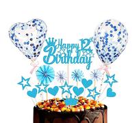 Guoguonb Blue Cake Decoration Happy 12th Birthday 12 Years Girls Boys Cake Decoration Heart Star Balloon Glitter Cake Topper for 12th Birthday Party Cake Decoration