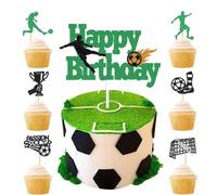 Guoguonb Football Cake Decorations 1 Large Happy Birthday Cake Topper and 12 Pieces Trophy Boots Cupcake for Football Theme Cake Decoration Kids Birthday Party Decoration
