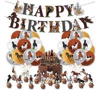 Guoguonb Horse Theme Birthday Party Decoration Wild Horses Balloons Horse Cupcake Topper Happy Birthday Banner for Equestrian Themed Baby Shower Wedding Birthday Decoration
