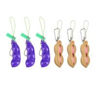 Guoguonb Pack of 6 Squeeze Toys Anti-Anxiety Squeeze Toys Edamame Peanut Pendant Key Ring Squeeze Toys Mobile Phone Chain Peas Reduces Anxiety and Stress, Purple Bean