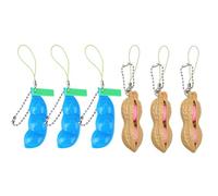 Guoguonb Pack of 6 Squeeze Toys Anti-Anxiety Squeeze Toys Edamame Peanut Pendant Key Ring Squeeze Toys Mobile Phone Chain Peas Reduces Anxiety and Stress, Blue Bean