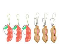Guoguonb Pack of 6 Squeeze Toys Anti-Anxiety Squeeze Toys Edamame Peanut Pendant Key Ring Squeeze Toys Mobile Phone Chain Peas Reduces Anxiety and Stress, Orange Bean