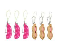 Guoguonb Pack of 6 Squeeze Toys Anti-Anxiety Squeeze Toys Edamame Peanut Pendant Key Ring Squeeze Toys Mobile Phone Chain Peas Reduces Anxiety and Stress, Red Bean