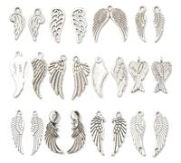 Guoguonb Pack of 60 Antique Punk Angel Wings Pendant Charms Various Metal Angel Elves Pendants for Handmade Accessories DIY Decorations Jewellery Crafts Silver, Zinc