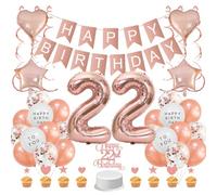 Guoguonb Rose Gold 22nd Birthday Decoration Set 22 Year Birthday Decoration Happy Birthday Banner Balloons Cake Topper Cake Decoration for Girls Madame Women Birthday
