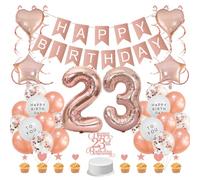 Guoguonb Rose Gold 23rd Birthday Decoration Set 23 Year Birthday Decoration Happy Birthday Banner Balloons Cake Topper Cake Decoration for Girls Madame Women Birthday