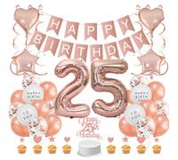 Guoguonb Rose Gold 25th Birthday Decoration Set 25th Birthday Decoration Happy Birthday Banner Balloons Cake Topper Cake Decoration for Girls Madame Women Birthday