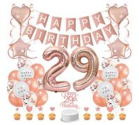 Guoguonb Rose Gold 29th Birthday Decoration Set 29 Year Birthday Decoration Happy Birthday Banner Balloons Cake Topper Cake Decoration for Girls Madame Women Birthday