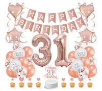 Guoguonb Rose Gold 31st Birthday Decoration Set 31 Year Birthday Decoration Happy Birthday Banner Balloons Cake Topper Cake Decoration for Girls Madame Women Birthday