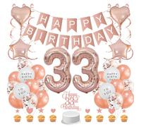 Guoguonb Rose Gold 33rd Birthday Decoration Set 33 Year Birthday Decoration Happy Birthday Banner Balloons Cake Topper Cake Decoration for Girls Madame Women Birthday