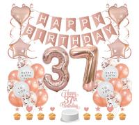 Guoguonb Rose Gold 37th Birthday Decoration Set 37 Year Birthday Decoration Happy Birthday Banner Balloons Cake Topper Cake Decoration for Girls Madame Women Birthday