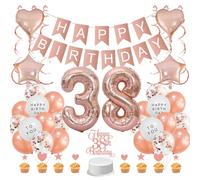 Guoguonb Rose Gold 38th Birthday Decoration Set 38 Year Birthday Decoration Happy Birthday Banner Balloons Cake Topper Cake Decoration for Girls Madame Women Birthday