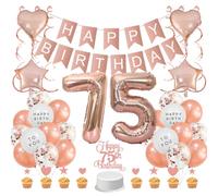 Guoguonb Rose Gold 75th Birthday Decoration Set 75th Birthday Decoration Happy Birthday Banner Balloons Cake Topper Cake Decoration for Girls Madame Women Birthday