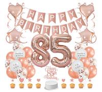 Guoguonb Rose Gold 85th Birthday Decoration Set: Banner, Balloons, Cake Toppers & More