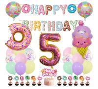 Guoguonb Sweet Themes 5th Birthday Party Decoration Donut Print Balloon Ice Cream Cupcake Topper Cake Decorations Happy Birthday Banner for Kids
