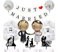 Guoguonb Wedding Decoration Bridal Couple Foil Balloon Just Married Banner Balloons Mr and Mrs Cake Decoration Cake Topper for Engagement Wedding Marriage Proposal Registry Office