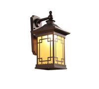 GUOGUOSM E27 Creative Square Outdoor Garden Wall Lamp Chinese Style Glass Lampshade Porch IP65 Waterproof Wall Sconces Courtyard Wall Mounted Lights
