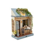 Guohetuk Miniature 3D Puzzle, DIY Assembly Kit, Cafe, Wooden, House, Model, Interior, Handmade, Decoration, Craft, Figurine, Tabletop Decoration, Living Room