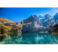 GUOHLOZ Collection Puzzle for Children and Adults-1000 Pieces, Trees, Mountains, Rocks, Boats, Switzerland, Kandersteg, Lake Oeschinen, 75x50cm