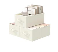 GUOHNHE Fabric Storage Boxes for Shelves, 3 Pack Foldable Cloth Bins, Closet Organizers System with 2 Handles, Durable and Sturdy, Saving Space, Beige, 41 x 25 x 16.5 cm, XSNY11BEM-3